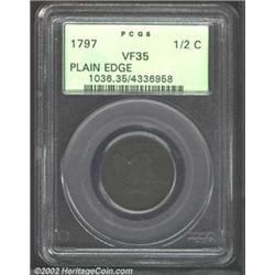 1797 1/2 C 1 Above 1, Plain Edge VF35 PCGS. B-1c, C-1, R.2. Dark purple-brown patina. STATES is some