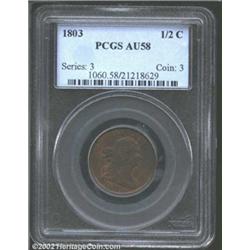 1803 1/2 C AU58 PCGS. B-1, C-1, R.1. Although faded, some areas of mint luster are still in evidence