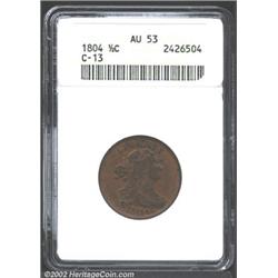 1804 1/2 C Plain 4, No Stems AU53 ANACS. B-10, C-13, R.1. The fields have attractive chocolate-brown
