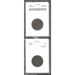 1809 1/2 C XF45 ANACS, C-5, this is an evenly toned, medium brown example with plenty of remaining d