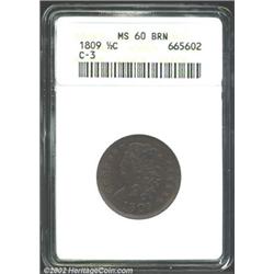 1809 1/2 C MS60 Brown ANACS. B-4, C-3, High R.1. Die state I. A deep chocolate-brown example that ha