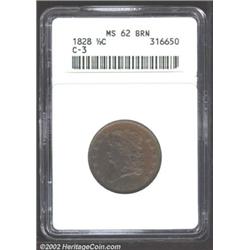 1828 1/2 C 13 Stars MS62 Brown ANACS. B-2, C-3, R.1. Die state I. Pleasing two-tone light brown pati