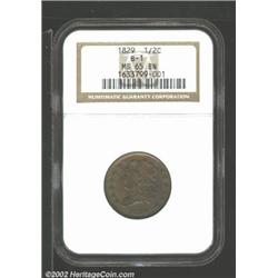 1829 1/2 C MS65 Brown NGC. Light brown surfaces with some luster on both sides, and traces of red ar