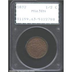 1832 1/2 C MS63 Brown PCGS. This is an originally preserved, olive-brown representative with sharp s