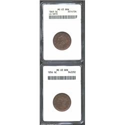 1849 1/2 C MS63 Brown ANACS, despite the color designation, the otherwise glossy-brown surfaces reve