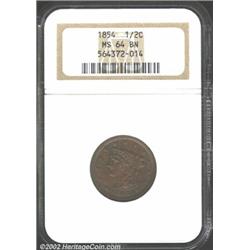 1854 1/2 C MS64 Brown NGC. Despite the color designation, there are a few flickers of original orang