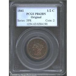 1841 1/2 C Original PR63 Brown PCGS. B-1, R.6. Die State III. The same die state as the other origin