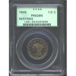 1845 1/2 C Restrike PR63 Brown PCGS. B-3, Low R.7. A Second Restrike, the reverse does not display d