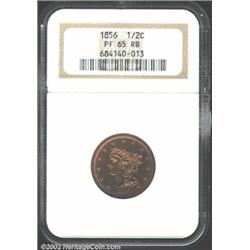1856 1/2 C PR65 Red and Brown NGC. B-3, R.4. This variety, along with the 1852 1-B, the 1841 Origina