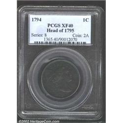 1794 1C Head of 1794 XF40 PCGS. S-49, R.2. A later die state of this variety, which now has a heavy.