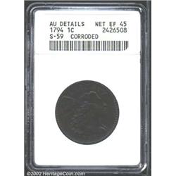 1794 1C Head of 1794--Corroded--ANACS. AU Details, Net XF45. S-59, Low R.3. Double cutting on the re