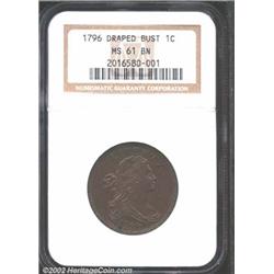 1796 1C Reverse of 1797 MS61 Brown NGC. S-119, R.3. This variety is easily attributable by the obver