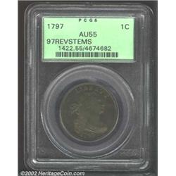 1797 1C Reverse of 1797, Stems AU55 PCGS. S-135, High R.3. This is an attractive representative of t