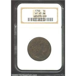 1798 1C Second Hair Style XF45 NGC. S-170, R.3. Variegated shades of tan and brown colors adorn both