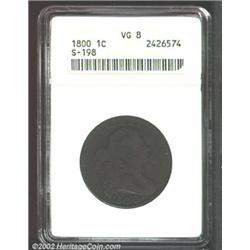 1800 1C VG8 ANACS. S-198, R.6. The short, jagged reverse die break (as struck) that connects the 1 i