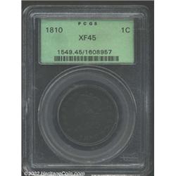 1810 1C XF45 PCGS. S-282, R.2. Rich olive-charcoal toning envelops both sides of this lightly circul
