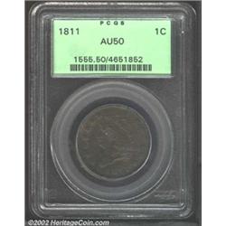 1811 1C AU50 PCGS. S-287, R.2. A low mintage year that offers just two die varieties. Medium purple.