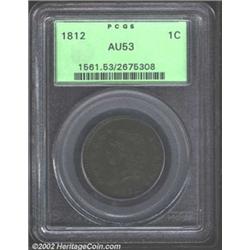 1812 1C Large Date AU53 PCGS. S-289, R.1. A Large Date example, although not noted as such on the PC