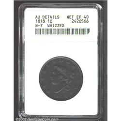 1818 1C--Whizzed--ANACS. AU Details, Net XF40. N-7, R.1. Deep purple patina. The centers have rich d