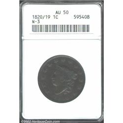 1820/19 1C AU50 ANACS. N-3, R.2. The upright of the 1 in the date is visible within the 2. Star 11 i