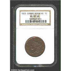 1823 1C "Restrike" MS65 Red and Brown NGC. N-3, R.2. Beautiful, reddish-brown surfaces with excellen