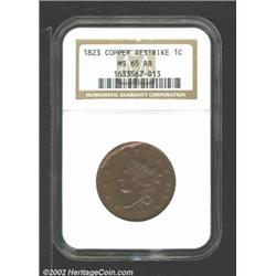 1823 1C  Restrike  MS65 Red and Brown NGC. N-3, R.2. Beautiful, reddish-brown surfaces with excellen