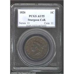 1826 1C AU55 PCGS. N-4, R.2. Both sides display attractive medium brown patina. There is little evid
