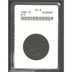 1835 1C Small Date and Stars VG8 ANACS. N-4, R.5. A late die state of this rare variety that feature