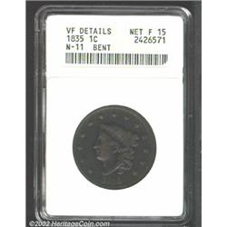 1835 1C Small Date and Stars--Bent--ANACS. VF Details, Net Fine 15. N-11, R.5. A late die state of t