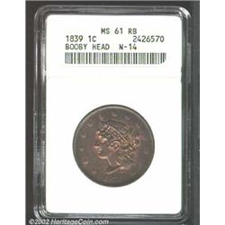 1839 1C Booby Head MS61 Red and Brown ANACS. N-14, R.3. An ever-popular variety, the present example