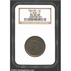1851/81 1C MS64 Brown NGC. Semi-lustrous, medium brown surfaces with some interesting olive underton