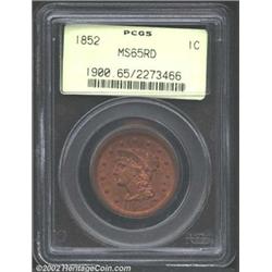 1852 1C MS65 Red PCGS. With more than 5 million coins produced, the 1852 is hardly a rare date in an