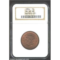 1854 1C MS65 Red and Brown NGC. A lustrous Gem that is much closer to full Red than to Brown. Well p