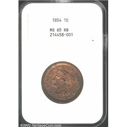 1854 1C MS65 Red and Brown NGC. The reverse in particular has bright orange-red color, while the obv