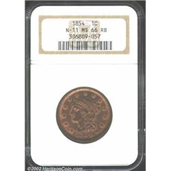 1854 1C MS66 Red and Brown NGC. N-11, R.1. Attractive darker surfaces coming alive with vibrant mint
