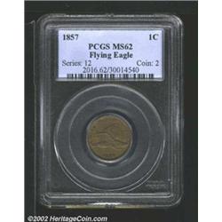 1857 1C MS62 PCGS. A sharply struck Cent that has deep golden-brown color. Both sides have traces of