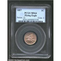1857 1C MS64 PCGS. A lustrous near-Gem with an above average strike. Both sides have wisps of gold p
