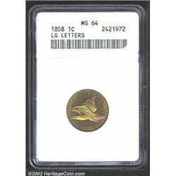 1858 1C Large Letters MS64 ANACS. Attractive rose-violet and green-gold patina. A nicely struck and.