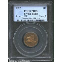 1857 1C PR65 PCGS. PR2. Despite a paltry original mintage of perhaps 50 coins, the proof 1857 Flying