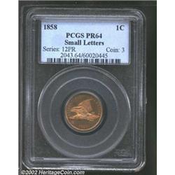 1858 1C Small Letters PR64 PCGS. PR-2. Examples of this die marriage are believed to have been produ