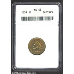 1859 1C MS63 ANACS. Deep green-gold and champagne patina. A well struck example with rich luster and