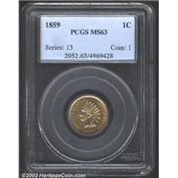 1859 1C MS63 PCGS. Well struck and lustrous with pleasing gold and tan-brown color. A tiny spot belo