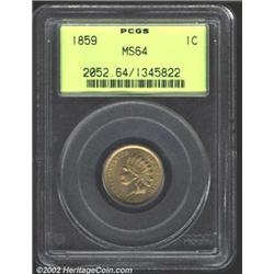 1859 1C MS64 PCGS. Even smooth golden-tan surfaces with underlying flashes of red. The fields are pa