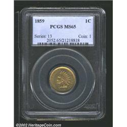 1859 1C MS65 PCGS. One of several high grade 1859 Cents in this sale, this fully original example di