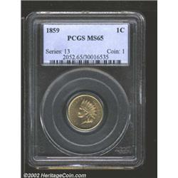 1859 1C MS65 PCGS. Always of interest to both type and date collectors as this design was only struc