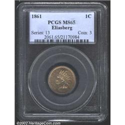 1861 1C MS65 PCGS. A well struck and lustrous Gem with immaculate and carbon-free surfaces. A desira