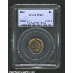 1863 1C MS63 PCGS. Well struck except for the tips of the headdress feathers. Lustrous and unabraded