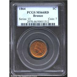 1864 1C Bronze MS66 Red PCGS. Very scarce with full red color and in high grade with only 27 other p