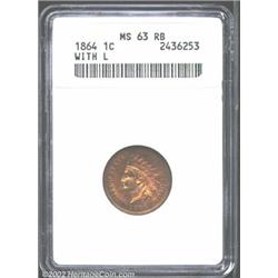 1864 1C L On Ribbon MS63 Red and Brown ANACS. Close to full Red in color, as the surfaces are domina