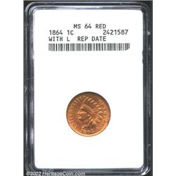 1864 1C L On Ribbon MS64 Red ANACS. FS-6.71, Snow-3. The 186 in the date is spectacularly repunched.